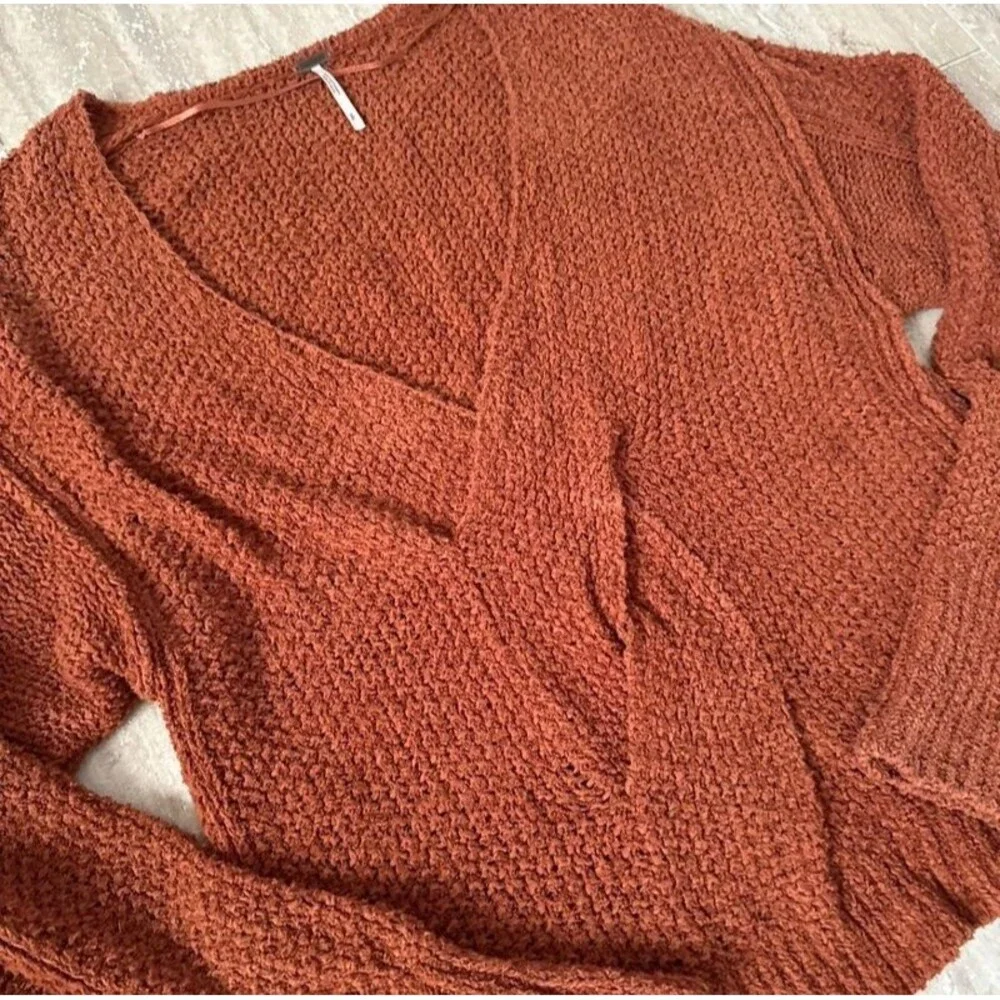 Free People Coco V Neck Twist Sweater S Rust Terracotta Boho Chunky Cozy Knit